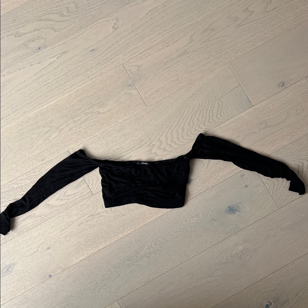 Forever 21 Black Off-Shoulder Long Sleeve Crop Top